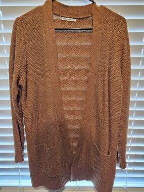 Pink Clover Open-Front Cardigan Sweater - Copper Brown